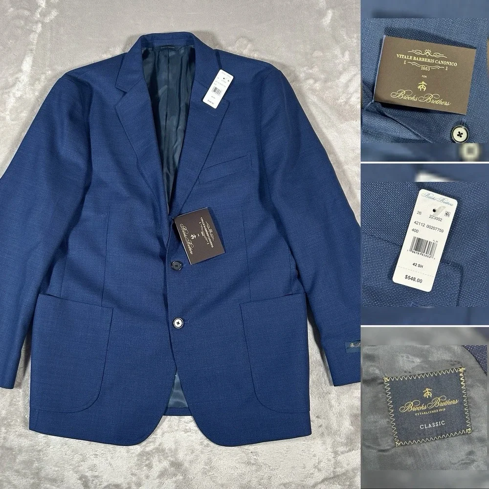 Brooks Brothers Classic Blazer Mens 42S Navy Vitale Barberis Canonico Wool 42112